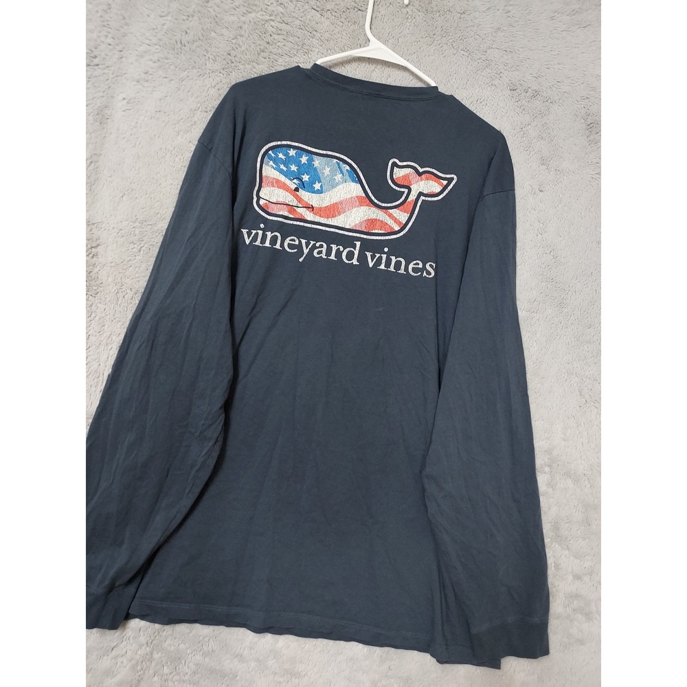 Vineyard Vines Shirt Mens XXL American Flag Whale Pocket Long Sleeve Faded Navy